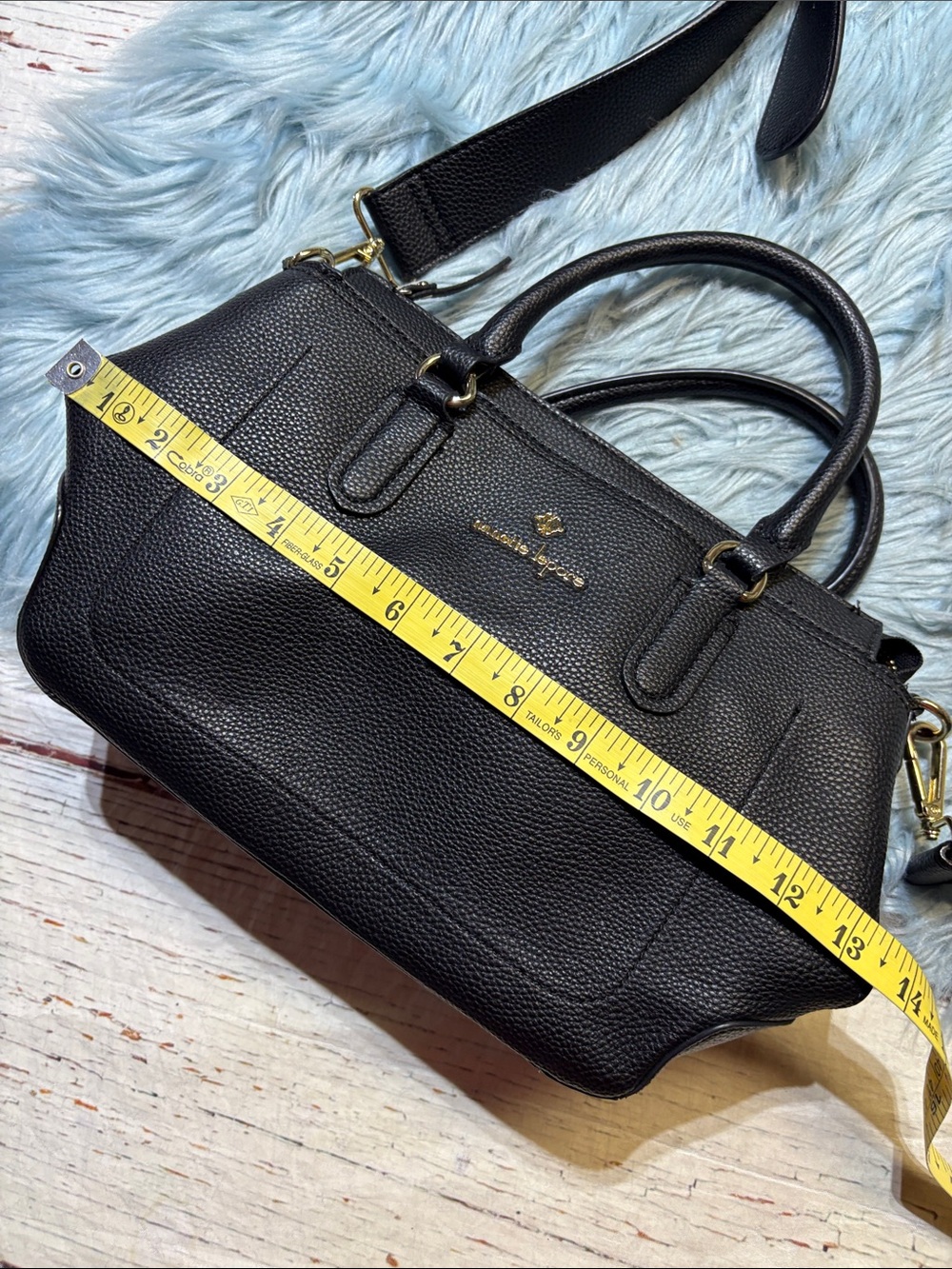 Nanette Lepore Black Pebbled Leather Satchel Gold Hardware and Detachable Strap - Picture 9 of 9